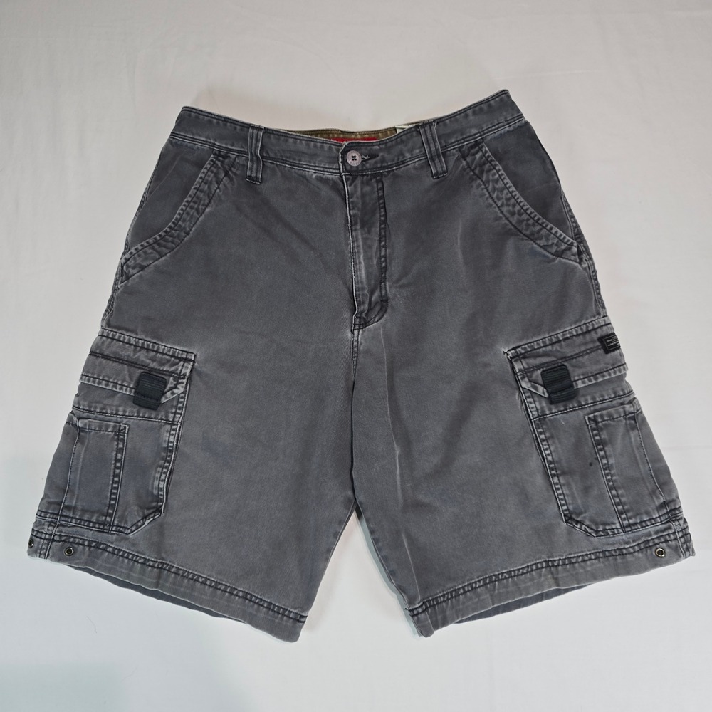 Vintage Unionbay Mens Cargo Shorts Size 32 Gray Cotton Faded Twill Multi Pocket